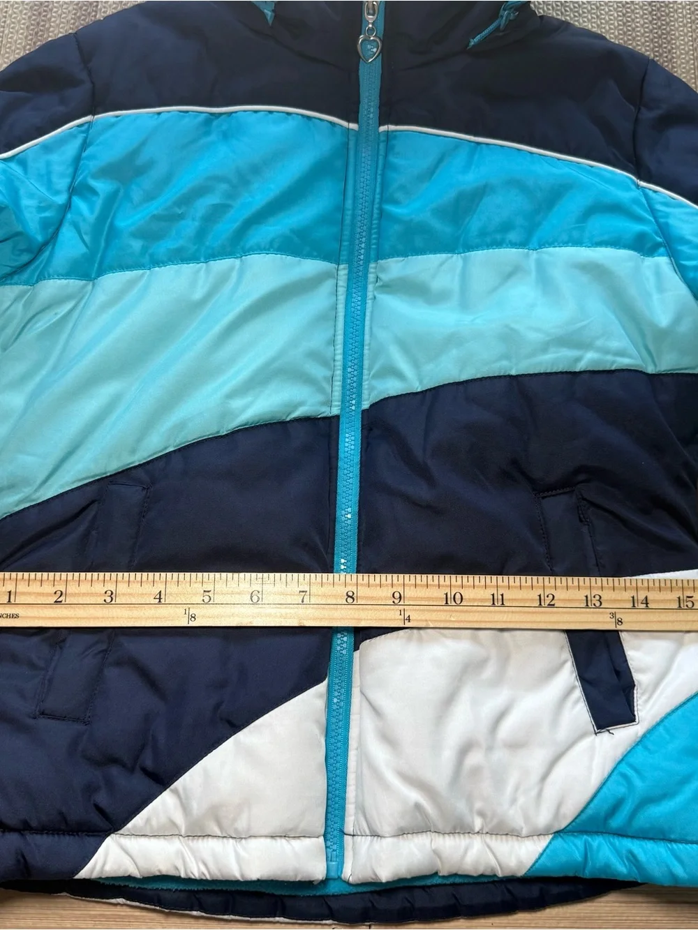 Rothschild Girls 10/12 Winter Puffer Ski Jacket Blue Colorblock Removable Hood